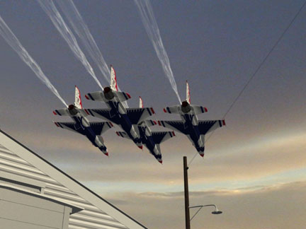 As they fly over the barracks