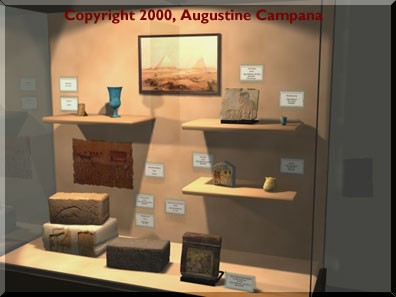 Display case with various small artifacts